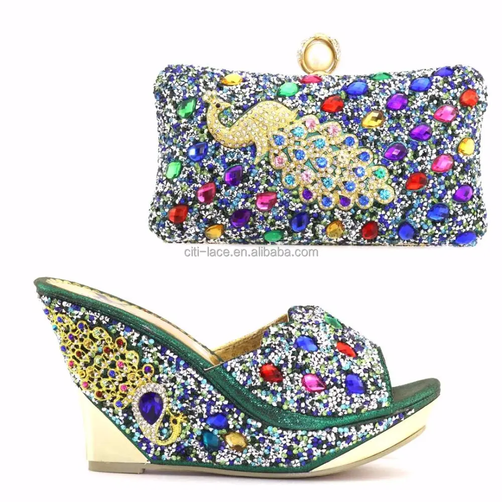 Fashionable women shoes match bag multi color rhinestones/ elegant slipper with bag SB802-3