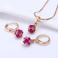 Set Perhiasan Emas Kaca 18K Modis Cina, Set Perhiasan Xuping 61203