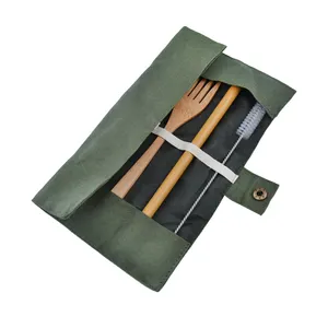 Cubiertos de madera de bambú reutilizables ecológicos de gran oferta en línea, juego de viaje, cubiertos desechables con bolsa de embalaje para fiestas