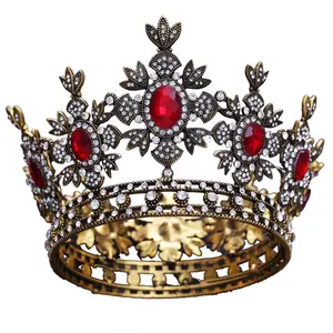 Mahkota Bulat Penuh Royal Barok Eropa Tiara Logam Vintage