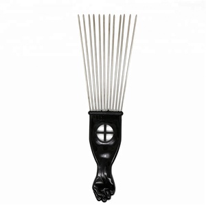 Salon de Coiffure Peigne <span class=keywords><strong>Afro</strong></span> Coiffure En Métal Épingles à Cheveux Pick Avec Poing Poignée En Plastique - Product Image 1