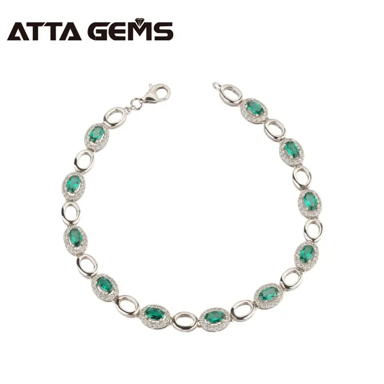 925 Sterling Silver 3.35 Carats Created Emerald Stones Bracelet