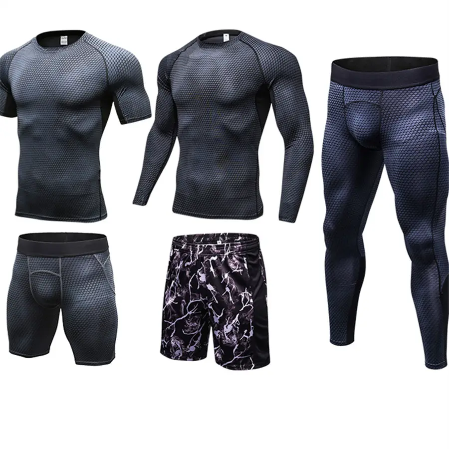 2019 बिक्री पर संपीड़न पुरुषों की रनिंग सेट कपड़े खेल जॉगर्स Trainning पुरुषों जिम कसरत के लिए जिम Tracksuit खेल सूट