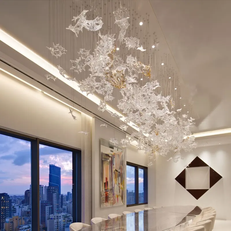 Candelabros de cristal con diseño de Arte Moderno, lámpara de lujo con diseño de hojas para restaurante
