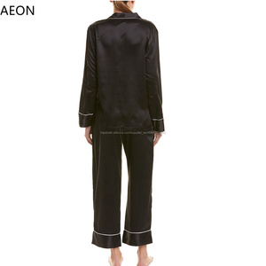 Negro de manga larga de pijamas de las mujeres de ropa de dormir conjunto de ropa de salón - Product Image 2
