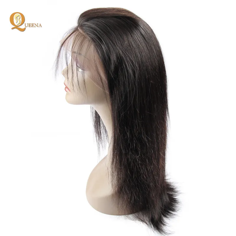 Natural Color Straight 360 Lace Frontal Wigs Preplucked 180% Density Remy Human Hair Wigs