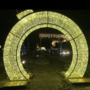 Exterior LED lighted golden arch sculpture of Christmas lights for commercial grade lighting festival displays