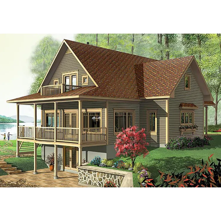 chalet prefabricated 3 bedroom log cabin 2 storey wooden house