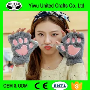wholesale Baby Women Girls Winter Gloves , Cute Cat Claw Bear Paws Glove , Plush Fingerless Gloves