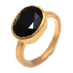 925 Sterling Silver <b>Black</b> <b>Onyx</b> Gemstone <b>Ring</b> Gold Plated with Matte Finish Bezel Setting Inlay for Wedding or Party - Product Image 1