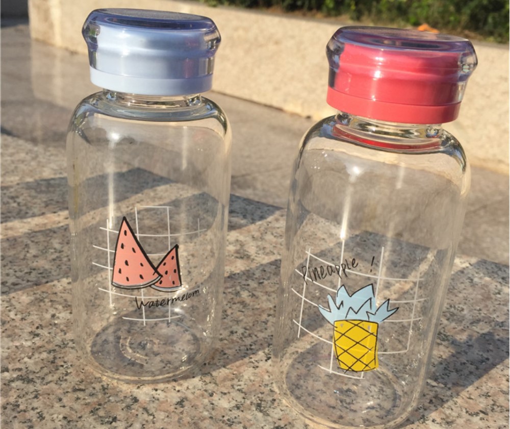 500ml Glass Water Bottle cute girl Water Bottles with colorful logo