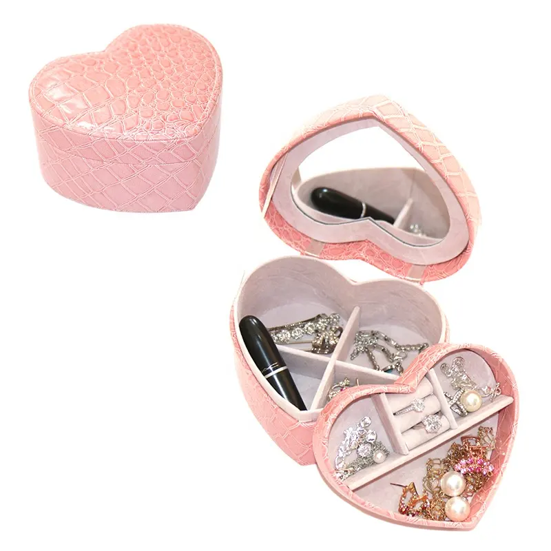 BMD Modern Jewelry Box Organizer New Product Ideas 2021 Heart Design Leather Jewelry Box with Pink Color -PU179c