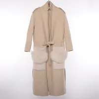 Женское длинное зимнее шерстяное пальто до щиколотки с лисьим мехом, женское повседневное пальто, пальто, куртка для дам