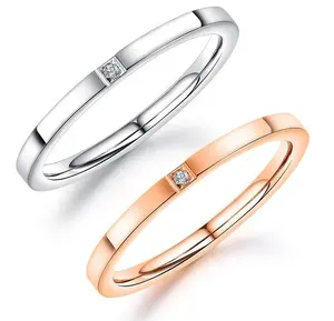 Anéis de titânio para noivado, de zircônia cúbica, banhado a ouro rosado, presente para mulheres e meninas, aço inoxidável