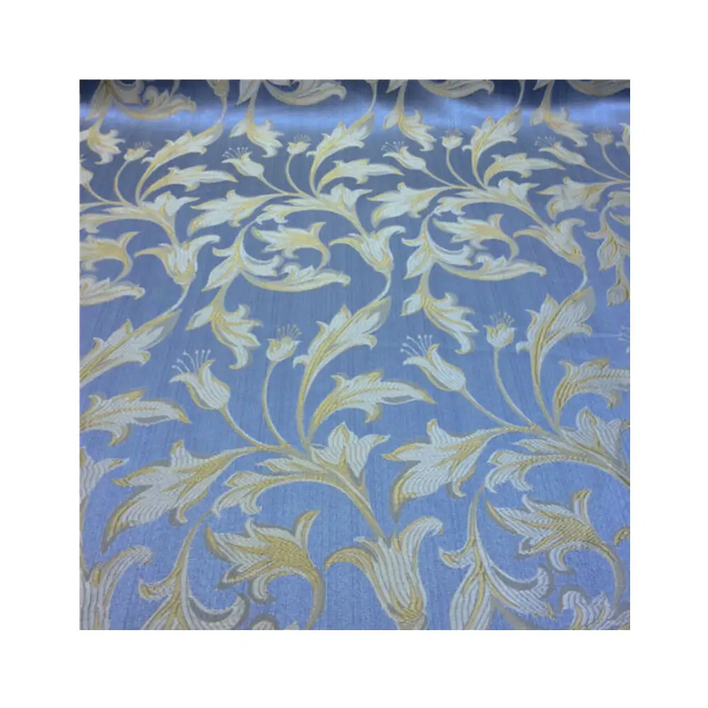 Kain Brokat Jacquard Warna Biru Muda/Emas 118"