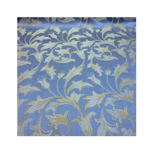 Light Blue/Gold Damask Jacquard Brocade Fabric 118"