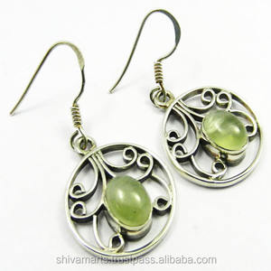 Natural <b>Green</b> Prehnite Gemstone <b>Earring</b> Handmade 925 Sterling Silver Jewelry <b>Earrings</b> For Girls Fashion Jewelry Manufacturer - Product Image 2