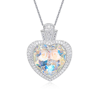 Colgante de corazón de plata de ley S925 para mujer, regalo de San Valentín, collar de cristal para niñas