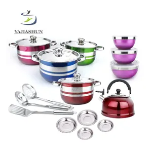 Kitchen Accessories 23Pcs Modern Kitchenware Stainless Steel Cookware Set with Kettle Mix Bowls Plate