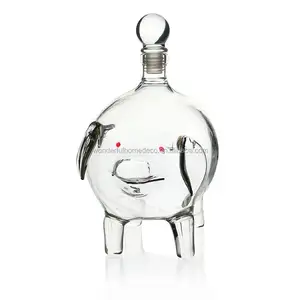 热销猪艺术玻璃酒瓶中国生肖威士忌伏特加白兰地玻璃瓶/猪倾酒器