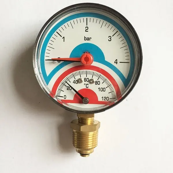 80mm Direct Connection Plastic Case 0-4Bar Measuring Purpose Temperature Pressure Gauge