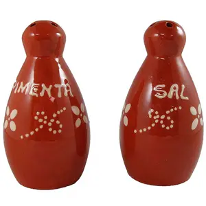 Vintage portuguese traditional clay terracotta salt and pepper shaker