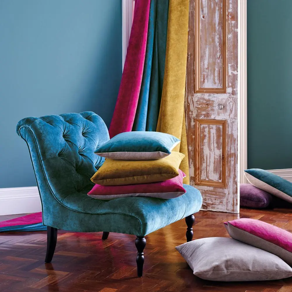 Monad Chất Lượng Cao KHÁCH SẠN Ý Mềm Đồng Bằng Rắn Polyester Nhung Vải Cho Sofa