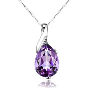 fine cz necklace 925 sterling silver newest large purple stone crystal sterling silver necklace zirconia pendant