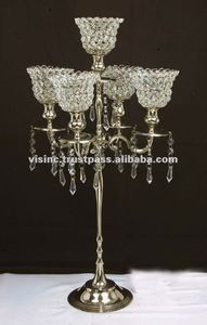 Handmade Silver Tall Wedding <b>Candelabra</b> Made of Metal and Aluminium with Crystal Votive for Candle Usage Canadabra Collection - Product Image 2