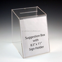 Klar acryl spende box mit lock & key acryl wahlurne mit zurück werbung broschüre halter