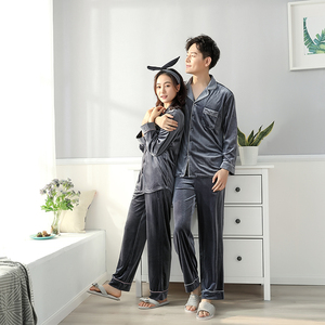 Couples Winter Flannel Nightwear Satin <strong>Long</strong> Sleeve Pajamas Sexy <strong>Nighty</strong> - Product Image 6
