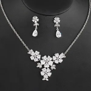 RAKOL SP310 New Bridal Wedding Jewelry Sparkling Flower CZ Zircon Necklace Dangle Earrings Set
