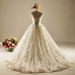 AH1526 Perlas de novia de escote de encaje tela crystal corset puffy vestido de bola 2016 vestidos de boda costosos - Product Image 4