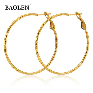 18k Gold Plated Women's Cute Big Large Different Size Together Gold Color Stainless Steel Hypoallergenic Hoop Earrings