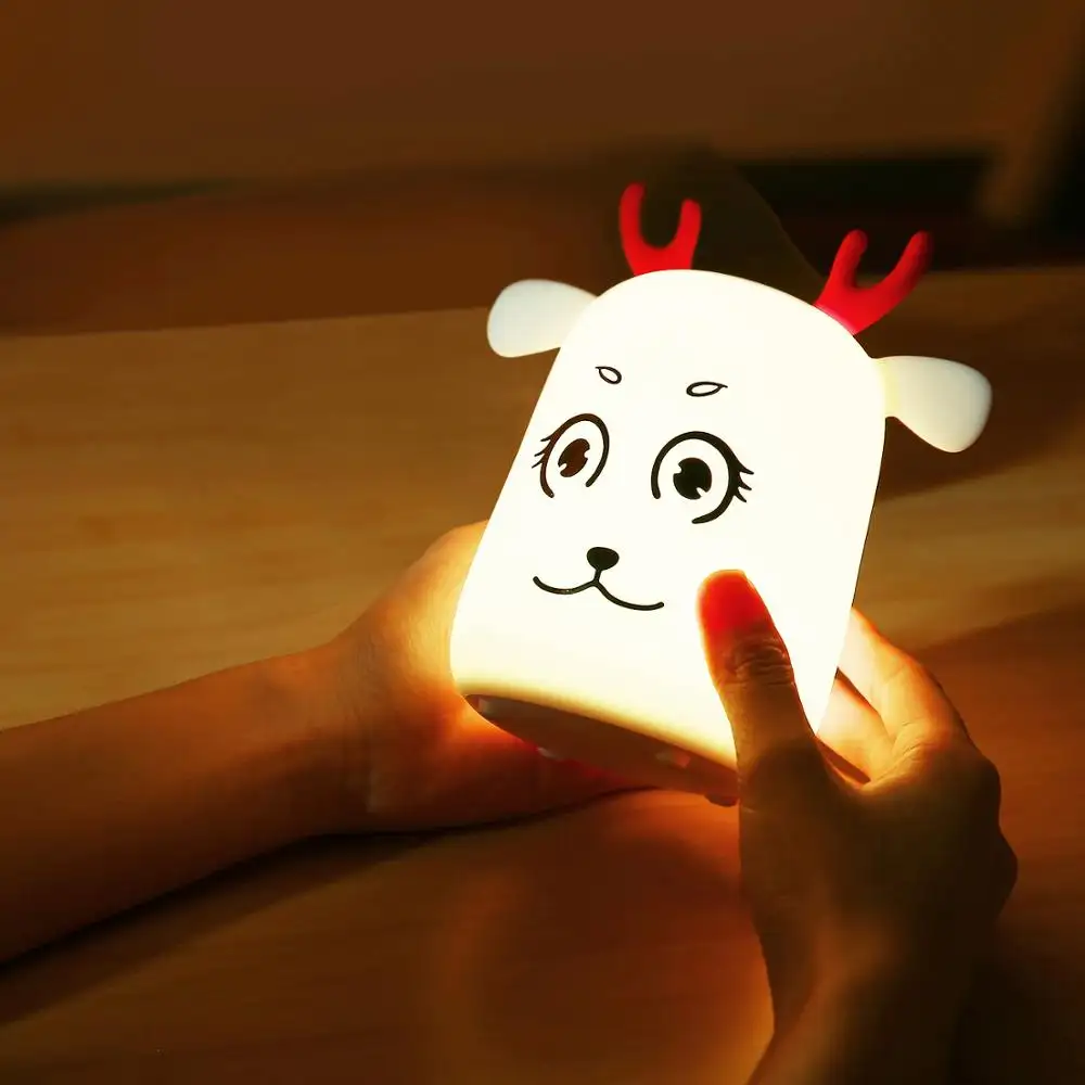 LED 밤 램프 7 색 깜박이 USB 충전식 귀여운 동물 모양 실리콘 밤 빛 아기