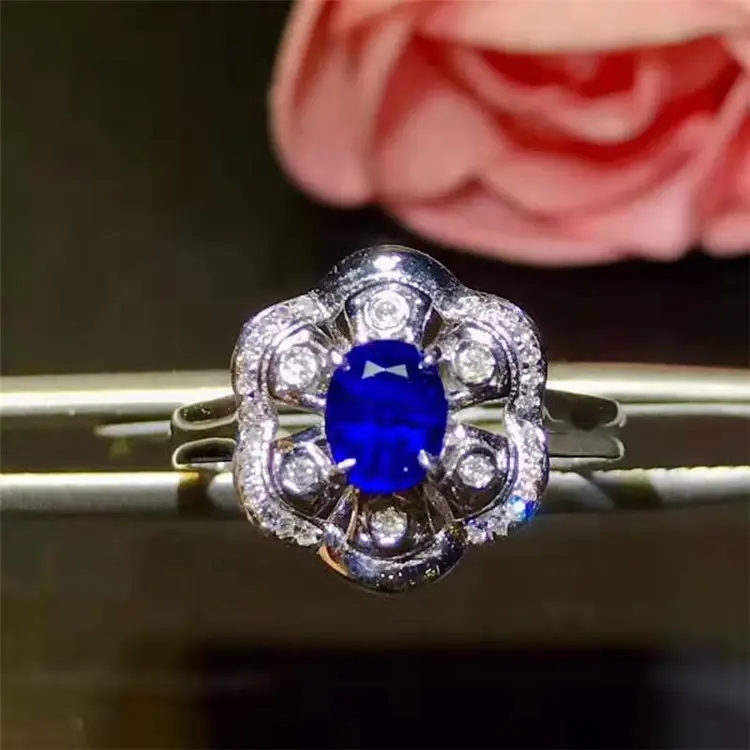 Sri Lanka gemstone wedding jewelry 18k gold South Africa real diamond 0.6ct natural blue sapphire ring for women