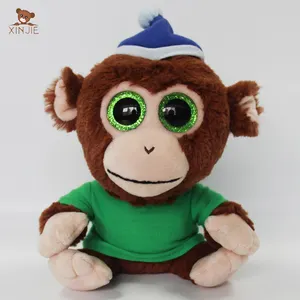 Personalize olhos grandes de cristal de pelúcia, animal de pelúcia, brinquedo, macaco de pelúcia com camiseta e chapéu