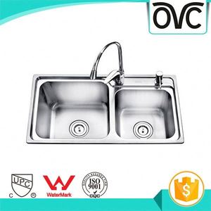 Desain Modern baja tahan karat dalam mangkuk ganda industri mangkuk ganda wastafel dapur