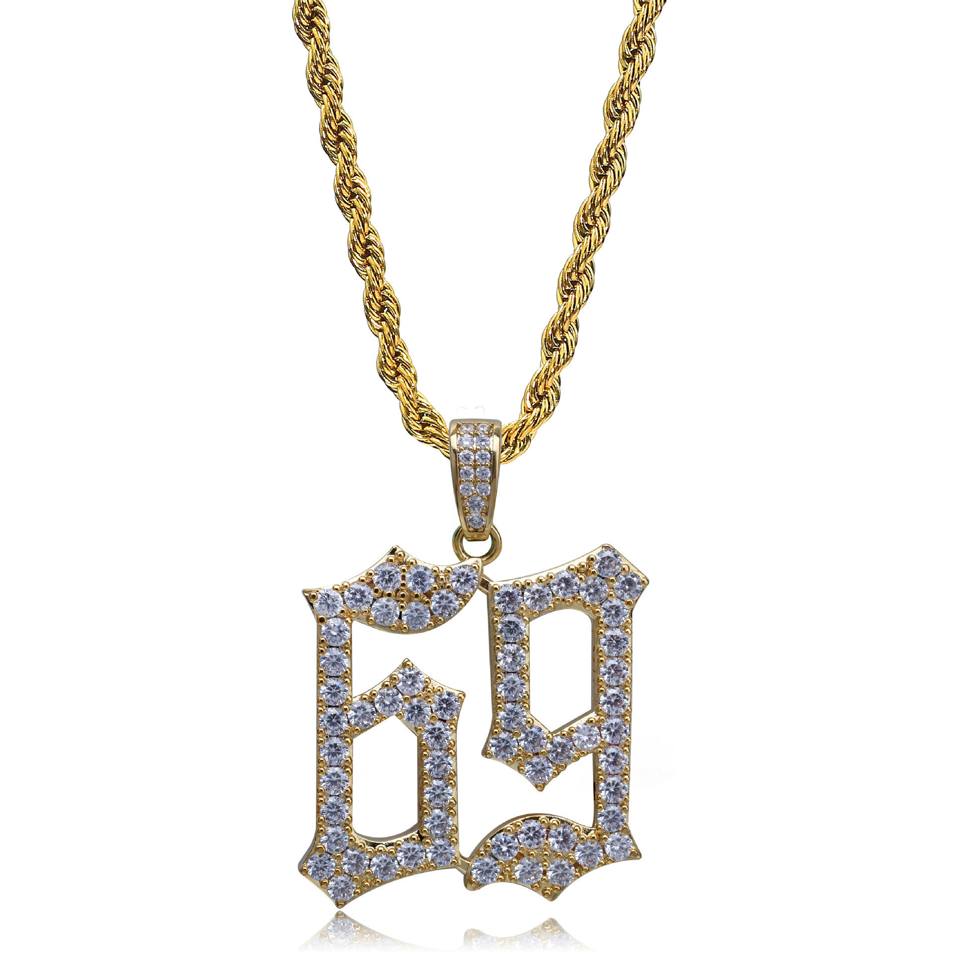 Ins Rapper 6ix9ine Hiphop Zircon Number 69 Pendant Necklace in