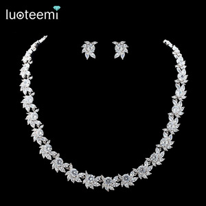 LUOTEEMI-Conjunto de collar y pendientes de circonia cúbica para mujer, conjunto de joyería de lujo, brillante, AA, boda, venta al por mayor - Product Image 1