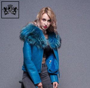 2017 Belle Gigger Raton Laveur Col De Fourrure <span class=keywords><strong>Veste</strong></span> Manteau En Peau de Mouton Femmes Véritable Cuir de Mouton <span class=keywords><strong>Veste</strong></span> Pour Dame - Product Image 5