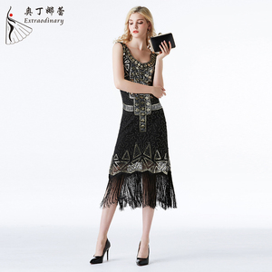 Phụ Nữ 1920S <span class=keywords><strong>20S</strong></span> Đảng Ăn Mặc Cái Mỏ Trang Phục Charleston Gatsby Ưa Thích Bên Ăn Mặc Màu Đen Và Vàng Buổi Tối Ăn Mặc - Product Image 2