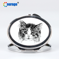 Miroir de maquillage compact ovale en métal vierge de petite taille, miroir de maquillage de sublimation