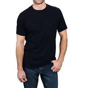 Camiseta de cânhamo de cor preta, camiseta de algodão com design simples e em cor sólida, venda no atacado