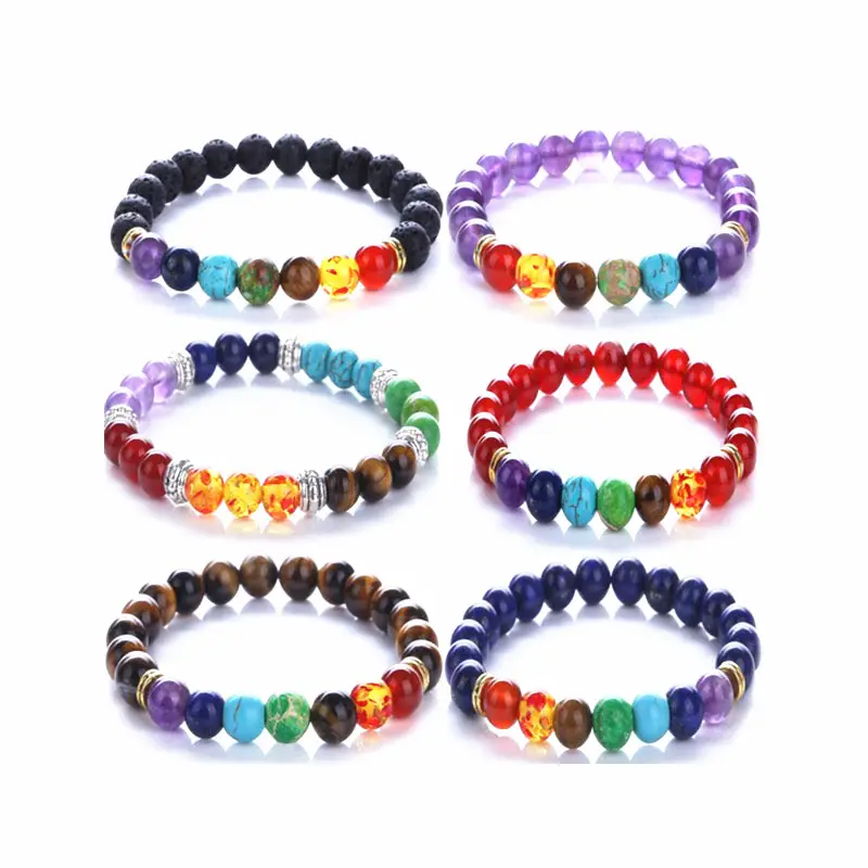 Bracelet des 7 chakras en cristal, perles extensibles, à la mode, de puissance de guérison, vente en gros, 2017