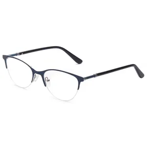 Hot Koop Blue Kleur Frame Zwart Dunne Tempel Unisex Metalen Monturen Clear Lenzen Eyewear Brillen