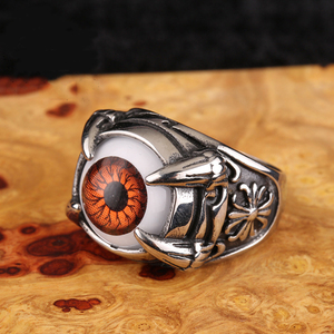 fresco no convencionales de titanio anillos de acero inoxidable 316l plata mal de ojo piedra de lujo para los hombres - Product Image 2