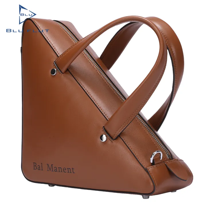 custom design casual triangle tote women bag fashion style full grain genuine leather handbag