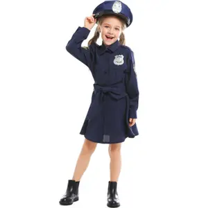 Robe d'halloween pour enfants, uniforme de police mignon pour fille, jupe à manches longues, cosplay
