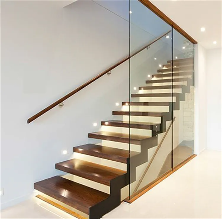 विला के लिए अनुकूलित सीढ़ी, लकड़ी चलने के साथ एलईडी डिजाइन सीधे सीढ़ियों